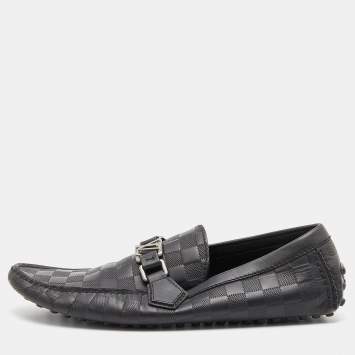 Pre Owned Louis Vuitton Black Damier Infini Leather Hockenheim Slip On Loafers Size 42