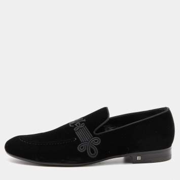 Pre Owned Louis Vuitton Black Velvet Slip On Loafers Size 43