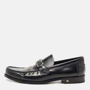 Pre Owned Louis Vuitton Black Leather Major Logo Slip On Loafers Size 43