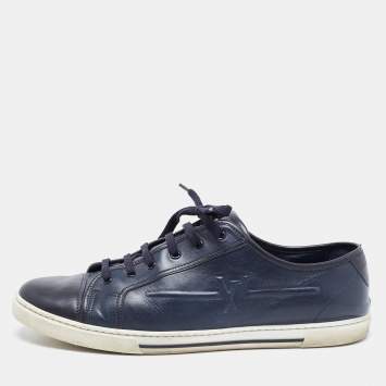 مملوكة مسبقًا Louis Vuitton Navy Blue Leather Low Top Sneakers Size 43 