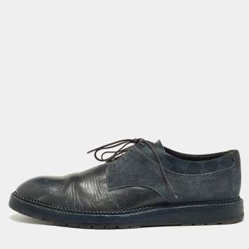 Pre Owned Louis Vuitton Two Tone Suede, Leather and Damier Canvas Lace Up Derby Size 42.5