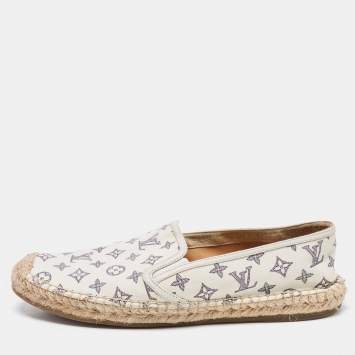 Pre Owned Louis Vuitton White Monogram Canvas Espadrille Flats Size 41