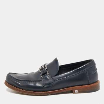 Pre Owned Louis Vuitton Navy Blue Leather Hockenheim Loafers Size 40