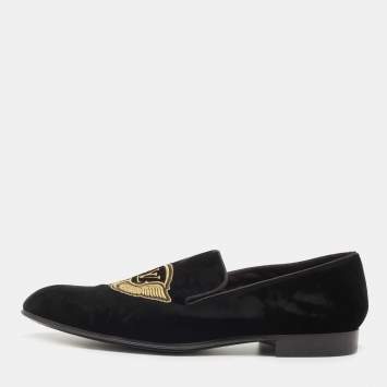 Pre Owned Louis Vuitton Black Velvet Auteuil Logo Smoking Slippers Size 43