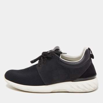 Pre Owned Louis Vuitton Black Leather & Mesh Fastlane Sneakers Size 41.5