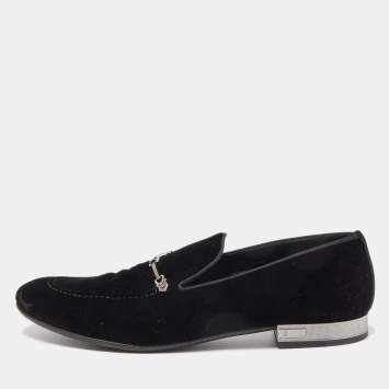 Pre Owned Louis Vuitton Black Velevt Slip On Loafers Size 45