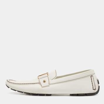 Pre Owned Louis Vuitton White Leather Monte Carlo Slip On Loafers Size 45