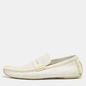 مملوكة مسبقًا Louis Vuitton White Leather Lombok Slip On Loafers Size 45