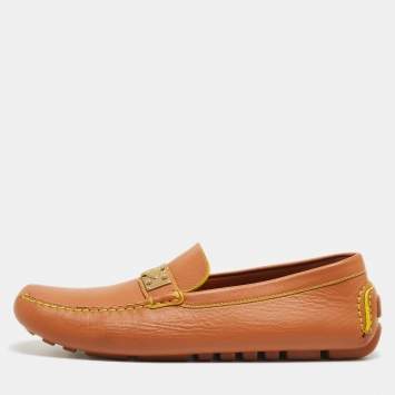 Pre Owned Louis Vuitton Brown Leather Slip On Loafers Size 45