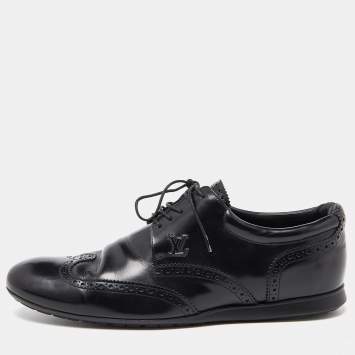 Pre Owned Louis Vuitton Black Brogue Leather Lace Up Derby Size 41.5