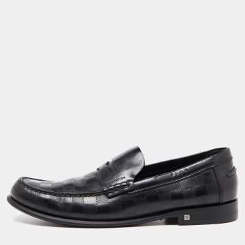 Pre Owned Louis Vuitton Black Damier Infini Leather Santiago Loafers Size 43