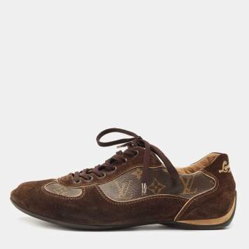 Pre Owned Louis Vuitton Brown Suede and Monogram Canvas Energie Sneakers Size 41.5 