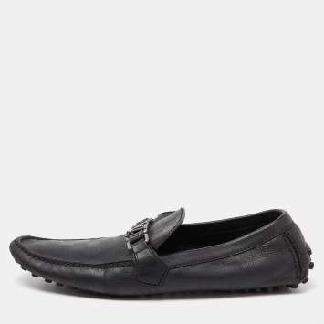 Pre Owned Louis Vuitton Black Leather Damier Hockenheim Loafers Size 44