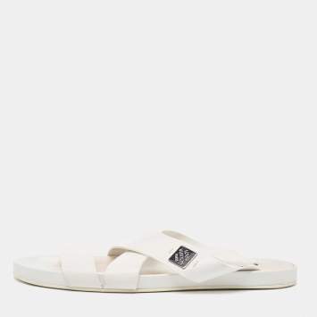 Pre Owned Louis Vuitton White Leather Criss Cross Slides Size 42