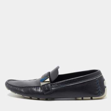 Pre Owned Louis Vuitton Black Leather Slip On Loafers Size 43