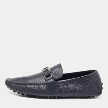 Pre Owned Louis Vuitton Navy Blue Leather Hockenheim Loafers Size 42