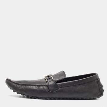 Pre Owned Louis Vuitton Black Damier Infini Leather Hockenheim Slip On Loafers Size 44.5