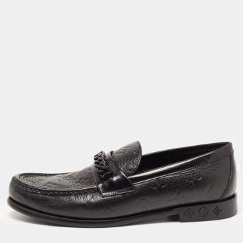 مملوكة مسبقًا Louis Vuitton Black Leather Slip On Loafers Size 40.5