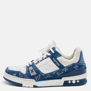 Pre Owned Louis Vuitton Blue/White Demin And Leather Trainer Low Top Sneakers Size 41