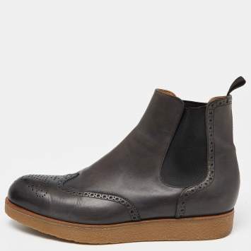 Pre Owned Louis Vuitton Grey Brogue Leather Chelsea Boots Size 42.5