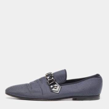 Pre Owned Louis Vuitton Navy Blue/White Canvas Hockenheim Loafers Size 43.5 