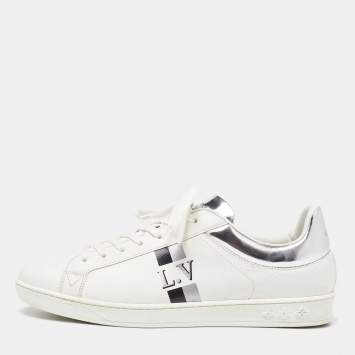 Pre Owned Louis Vuitton White/Silver Leather Luxembourg Sneakers Size 42