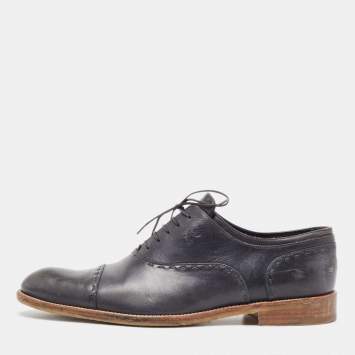 Pre Owned Louis Vuitton Black Leather Oxford Loafers Size 44