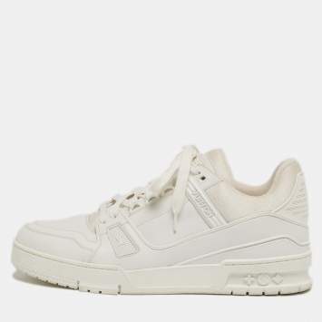 Pre Owned Louis Vuitton White Leather and Fabric LV Trainer Sneakers Size 41