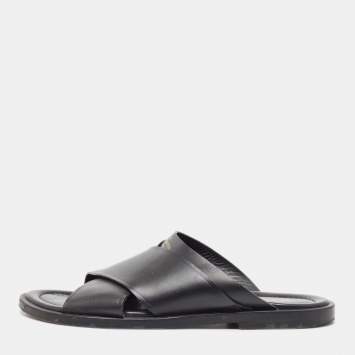 Pre Owned Louis Vuitton Black Leather Foch Slides Size 41