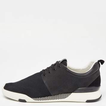 Pre Owned Louis Vuitton Black Damier Rubber and Mesh Fastlane Sneakers Size 45