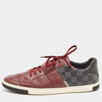Pre Owned Louis Vuitton Two Tone Damier Ebene Fabric and Leather Sneakers Size 43