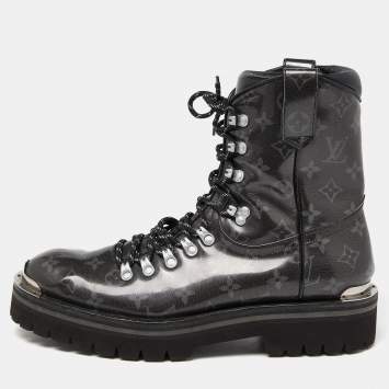 Pre Owned Louis Vuitton Grey Monogram Canvas Outland Ankle Boots Size 44