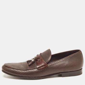 Pre Owned Louis Vuitton Brown Damier Leather Slip On Loafers Size 43