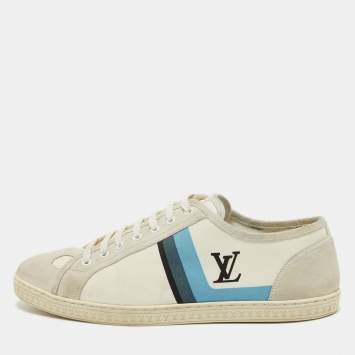Pre Owned Louis Vuitton Grey/Blue Canvas and Suede Trainers Sneakers Size 42.5