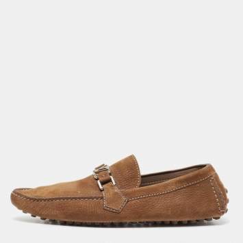 Pre Owned Louise Vuitton Olive Green Nubuck Leather Hockenheim Loafers Size 43