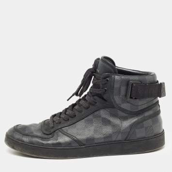 Pre Owned Louis Vuitton Black/Grey Graphite Canvas Rivoli High Top Sneakers Size 44.5