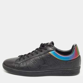 Pre Owned Louis Vuitton Black Monogram Embossed Leather Luxembourg Sneakers Size 42.5