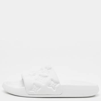 Pre Owned Louis Vuitton White Rubber Monogram Rubber Flat Slides Size 41