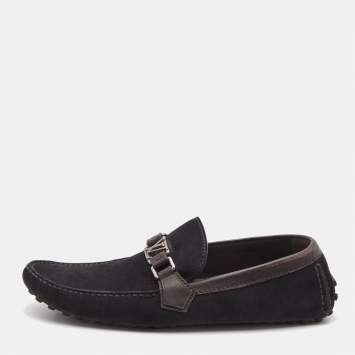 Pre Owned Louis Vuitton Navy Blue Suede Hockenheim Loafers Size 43.5 