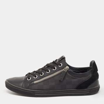 Pre Owned Louis Vuitton Black Damier Ebene Nylon and Leather Sneakers Size 43