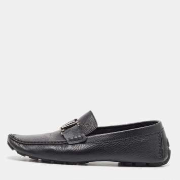 Pre Owned Louis Vuitton Black Leather Monte Carlo Slip On Loafers Size 41.5