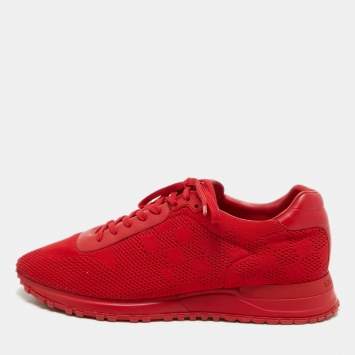 Pre Owned Louis Vuitton Red Leather and Mesh Runaway Damier Sneakers Size 43