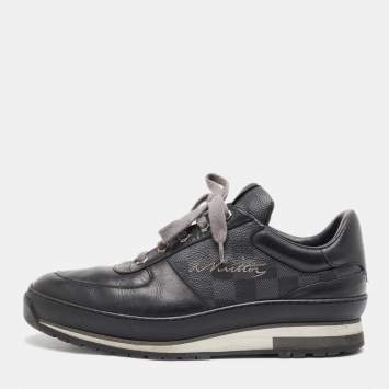 Pre Owned Louis Vuitton Black/Grey Damier Graphite Canvas & Leather Harlem Low-Top Sneakers Size 41.5
