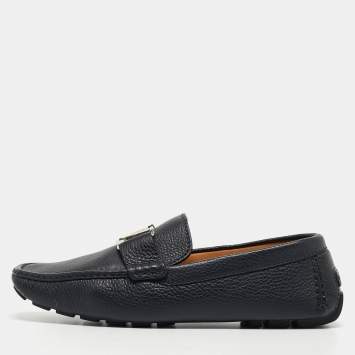 Pre Owned Louis Vuitton Navy Blue Leather Monte Carlo Loafers Size 42.5