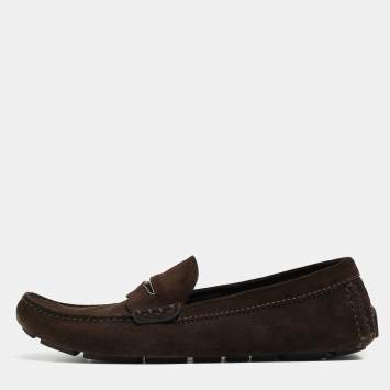 Pre Owned Louis Vuitton Brown Suede Monte Carlo Loafers Size 43