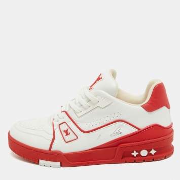 مملوكة مسبقًا Louis Vuitton White/Red Leather LV Trainer Sneakers Size 39.5 