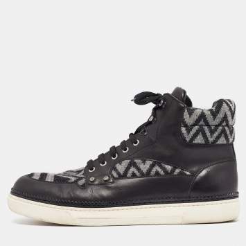 Pre Owned Louis Vuitton Black/Grey Fabric and Leather Trainer High Top Sneakers Size  44