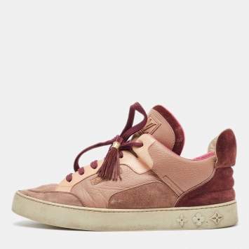Pre Owned Louis Vuitton X Kanye West Pink/Beige Leather and Suede Don Patchwork Low Top Sneakers Size 42.5