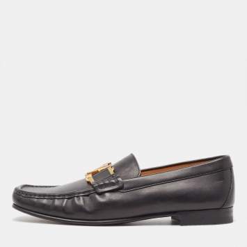 Pre Owned Louis Vuitton Black Leather Ribbon Monte Carlo Slip On Loafers Size 40.5