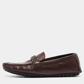 Pre Owned Louis Vuitton Brown Damier Leather Hockenheim Loafers Size 44